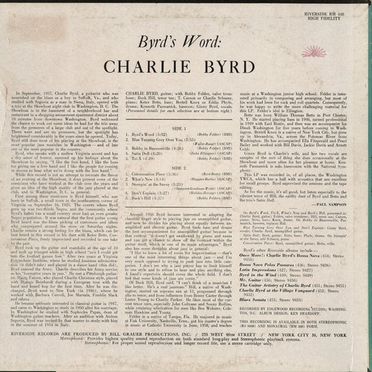 Charlie Byrd - Byrd's Word (RM 448) 1963 US Riverside｜中古LP