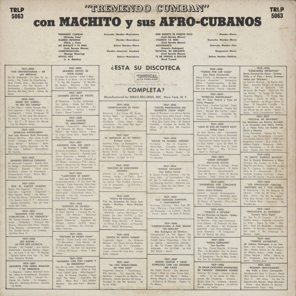 Machito Y Sus Afro-Cubanos - Tremendo Cumban (TRLP 5063) LP 1970’s US Tropical｜中古LP
