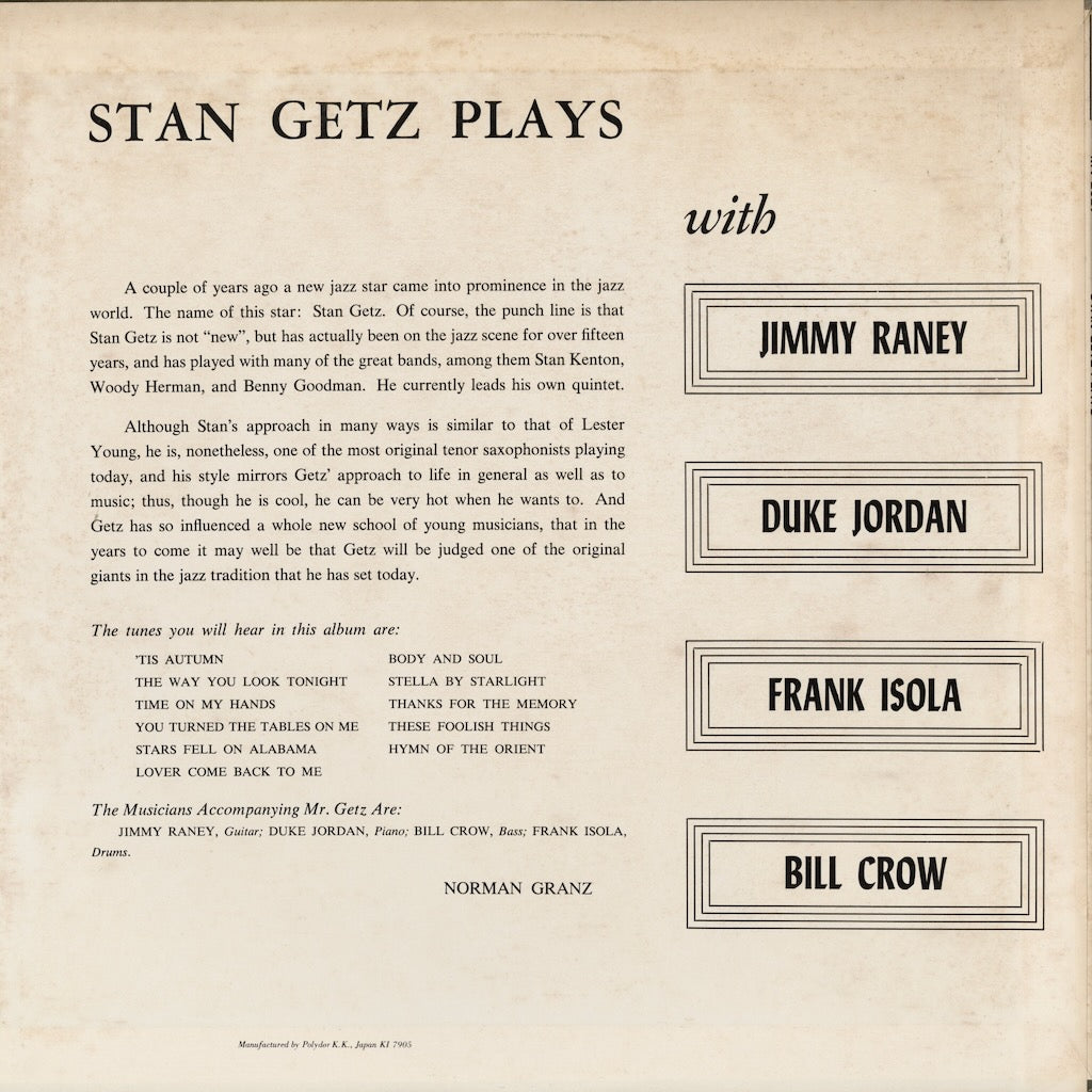 Stan Getz / スタン・ゲッツ / Stan Getz Plays (MV 2627)