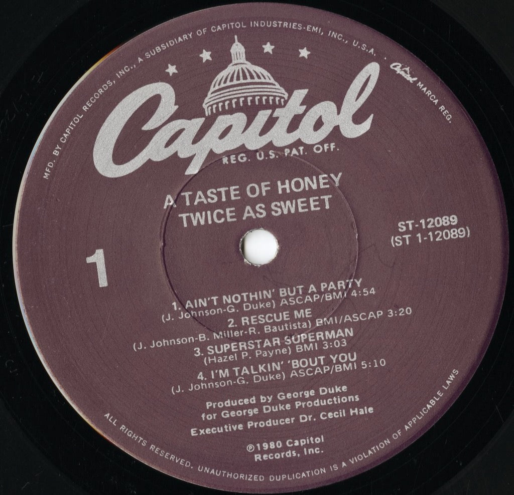A Taste Of Honey - Twice As Sweet (ST12089) LP 1980 US Capitol｜中古LP