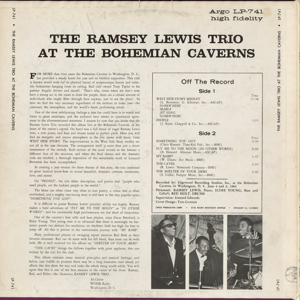 The Ramsey Lewis Trio - At The Bohemian Caverns (LP-741) 1964 US Argo｜中古LP