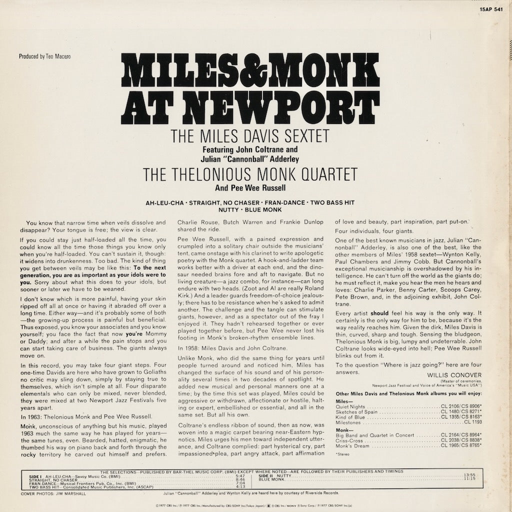 Miles Davis / Thelonious Monk - Miles & Monk At Newport (15AP 541) 1977 JPN CBS/Sony｜中古LP