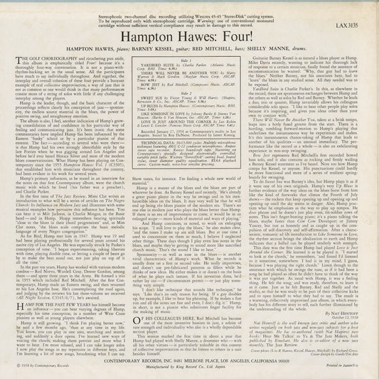 Hampton Hawes - Four! (LAX-3135) 1977 JPN Contemporary - キングレコード｜中古LP