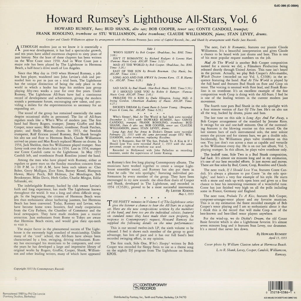 Howard Rumsey's Lighthouse All-Stars / ハワード・ラムゼイ / Vol. 6 (OJC-386)