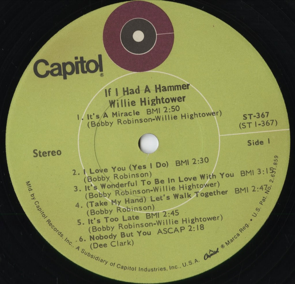Willie Hightower - If I Had A Hammer (ST-367) 1969 US Capitol｜中古LP
