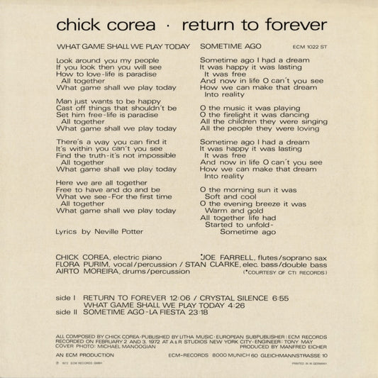 Chick Corea - Return To Forever (ECM 1022 ST) LP 1972 GER ECM｜中古LP