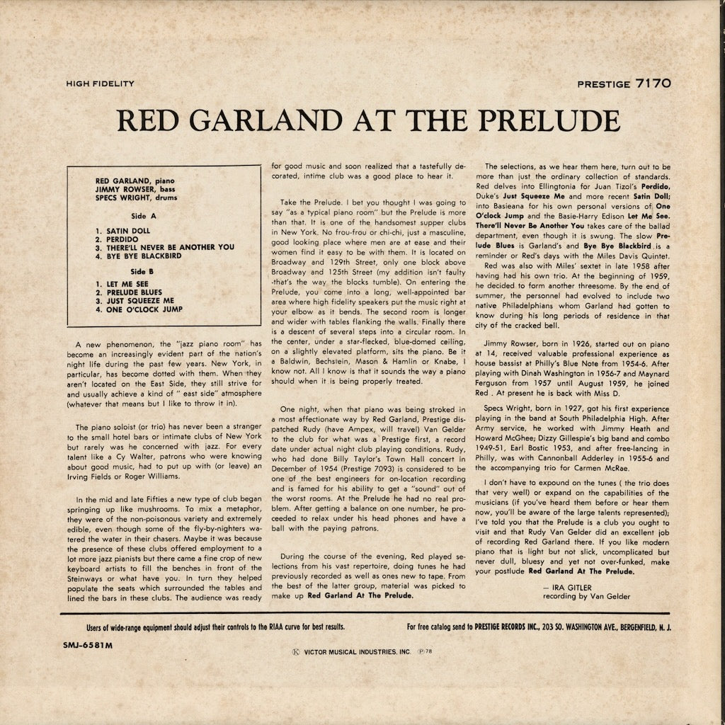Red Garland / レッド・ガーランド / At The Prelude (SMJ-6581M)