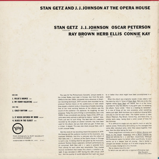 Stan Getz And J.J. Johnson / スタン・ゲッツ ジェイ・ジェイ・ジョンソン / At The Opera House (MV 2561)