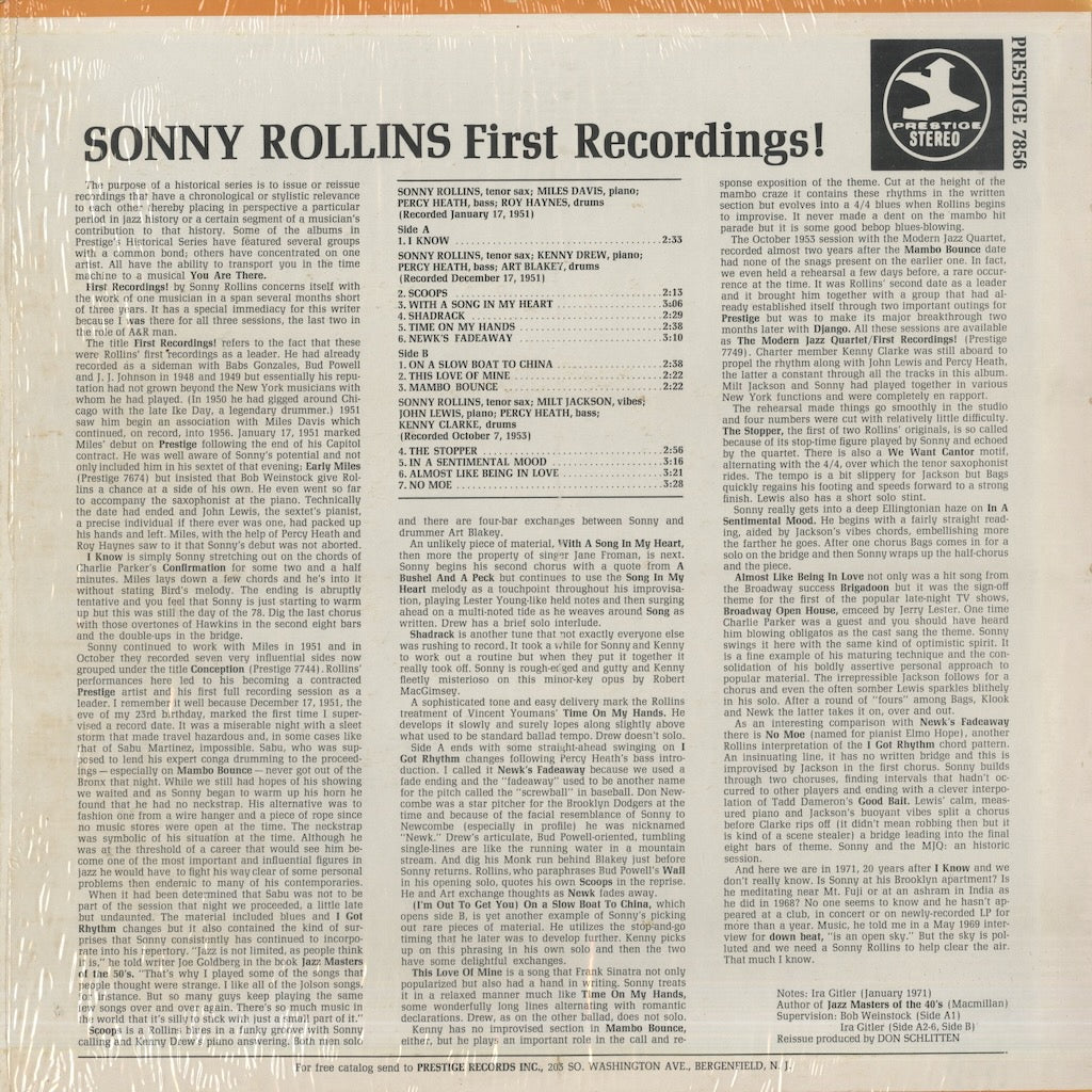 Sonny Rollins / ソニー・ロリンズ / First Recordings! (PRT-7856)