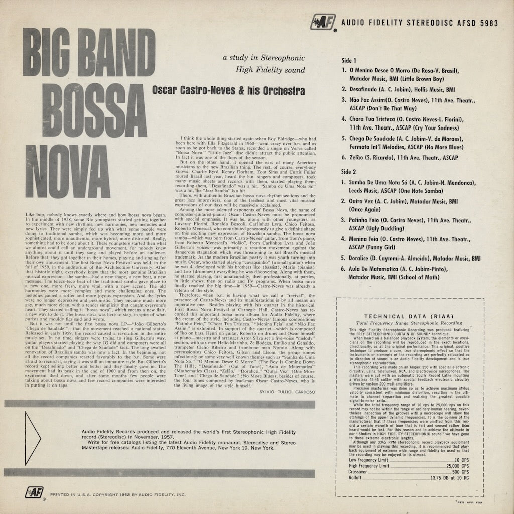 Oscar Castro-Neves & His Orchestra / オスカル・カストロ・ネヴィス / Big Band Bossa Nova (AFSD5983)