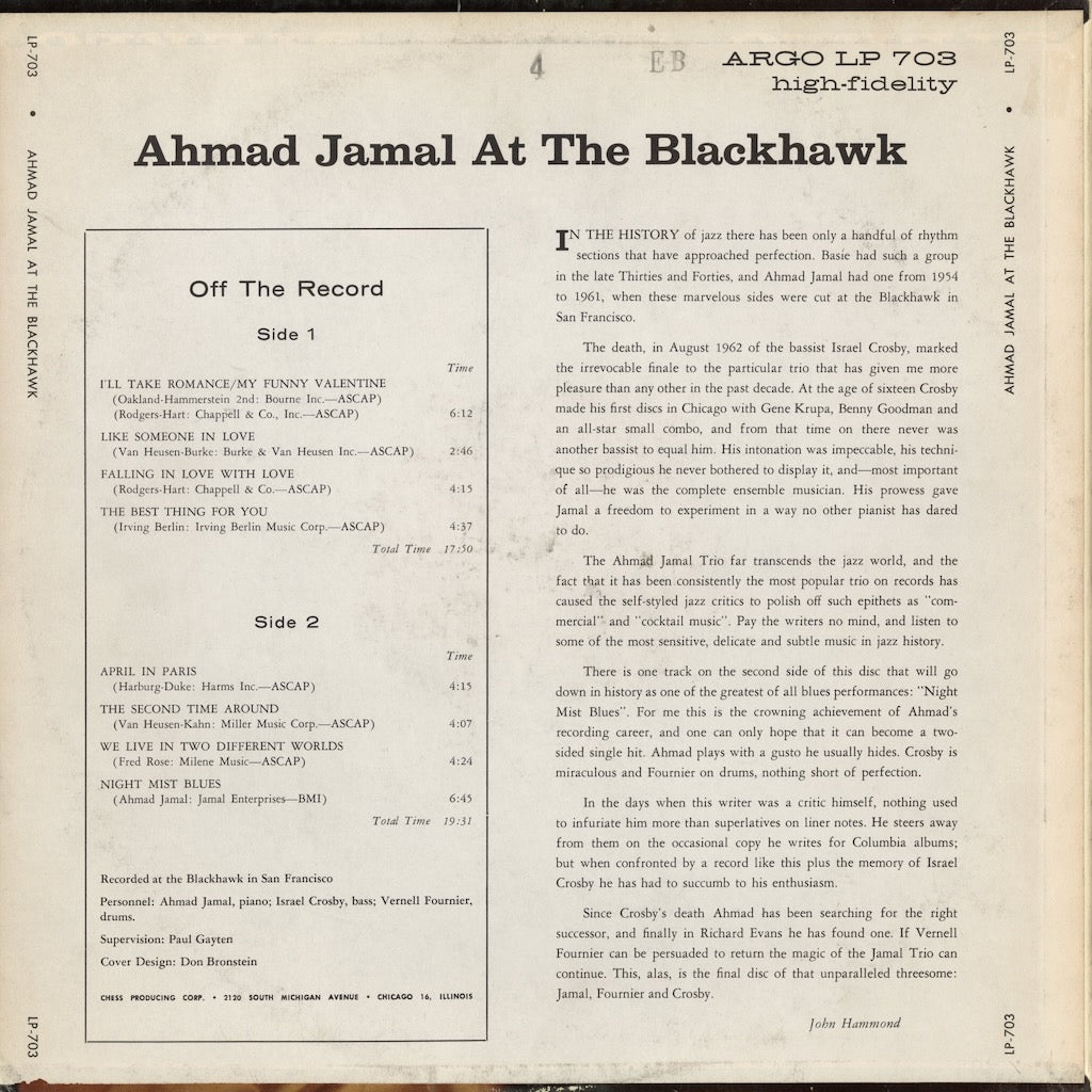 Ahmad Jamal / アーマッド・ジャマル / At The Blackhawk (LPS