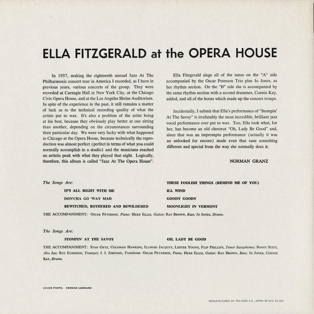 Ella Fitzgerald - At The Opera House (23MJ 3084) 1981 JPN Verve｜中古LP