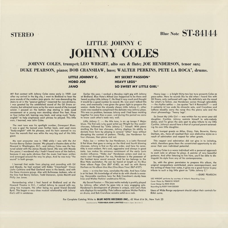 Johnny Coles / ジョニー・コールズ / Little Johnny C (BN 4144) – VOXMUSIC WEBSHOP