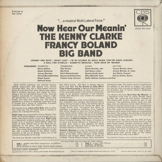 The Kenny Clarke - Francy Boland Big Band - Now Hear Our Meanin' (BPG 62567) LP 1966 UK CBS｜中古LP