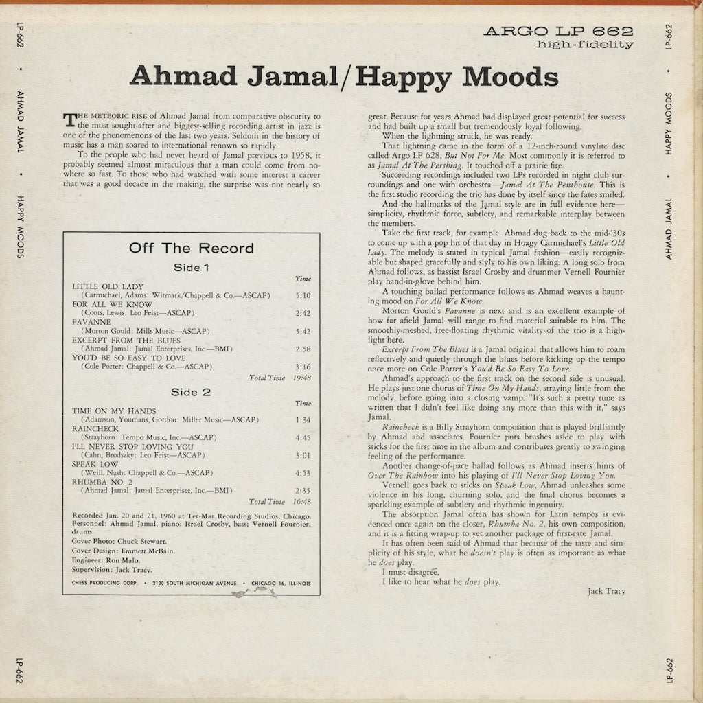 Ahmad Jamal – Happy Moods (LPS-662) LP 1960 US Argo | 中古LP