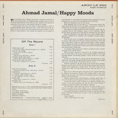 Ahmad Jamal – Happy Moods (LPS-662) LP 1960 US Argo | 中古LP