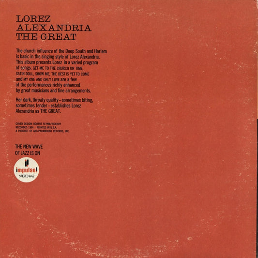 Lorez Alexandria – Alexandria The Great (AS-62) LP 1972 US Impulse! | 中古LP