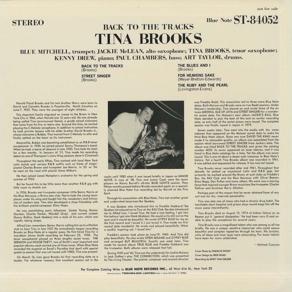 Tina Brooks / ティナ・ブルックス / Back To The Tracks (BRP 8033)