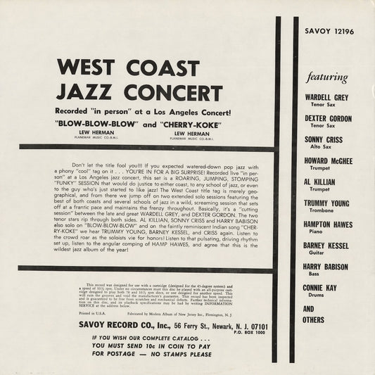 V.A. - West Coast Jazz Concert (SAVOY 12196) 1969 US Savoy｜中古LP