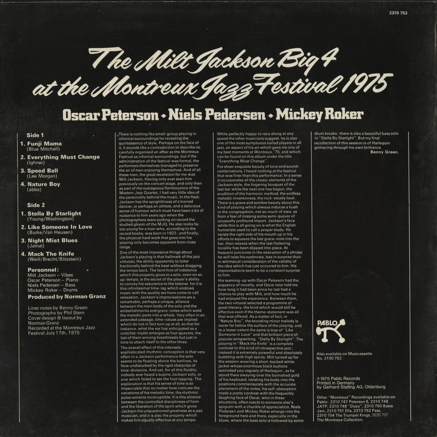 Milt Jackson / ミルト・ジャクソン / The Milt Jackson Big 4 At The Montreux Jazz Festival 1975 (2310 753)