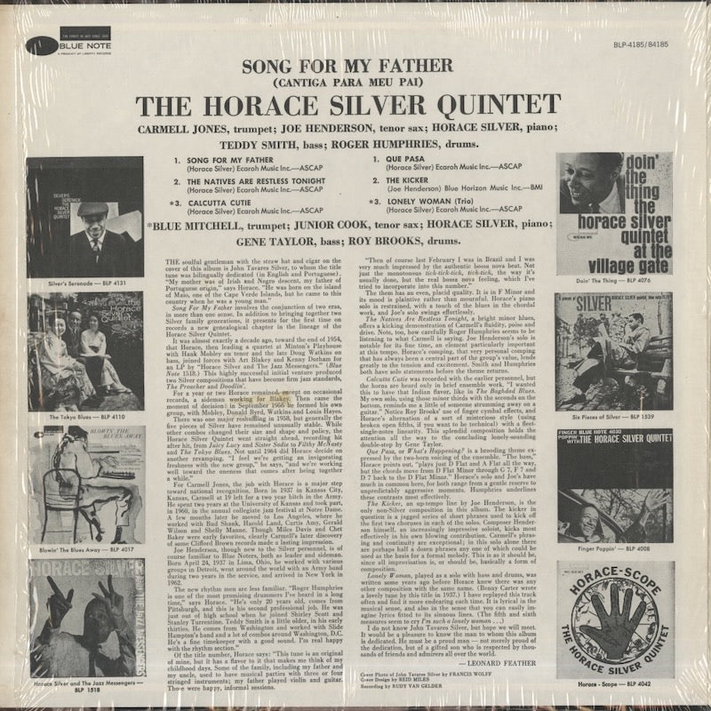 Horace Silver / ホレス・シルヴァー / Song For My Father (BST 84185)