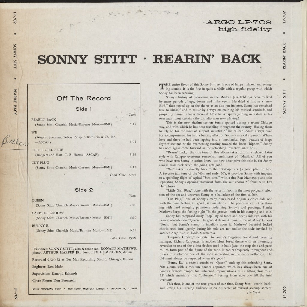 Sonny Stitt / ソニー・スティット / Rearin' Back (LP-709)