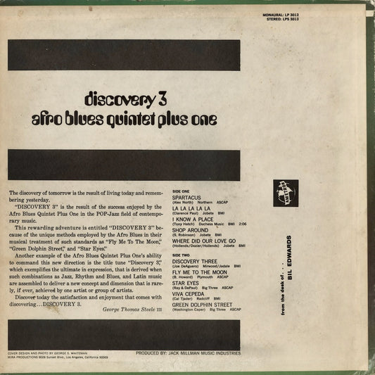 The Afro Blues Quintet Plus 1 - Discovery 3 (MLPS 3013) 1967 US Mira｜中古LP