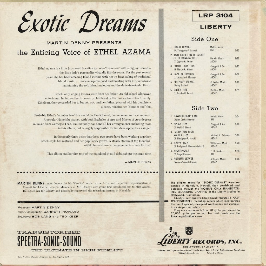 Ethel Azama – Exotic Dreams (LRP 3104) LP 1959 US Liberty｜中古LP