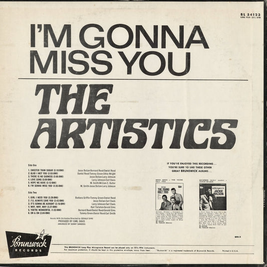 The Artistics - I’m Gonna Miss You (BL 54123) 1967 US Brunswick｜中古LP