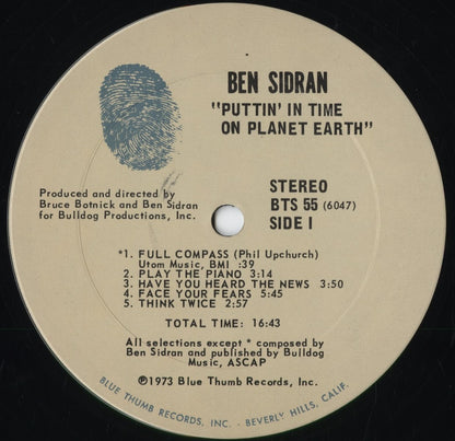 Ben Sidran - Puttin' In Time On Planet Earth (BTS 55) 1973 US Blue Thumb｜中古LP