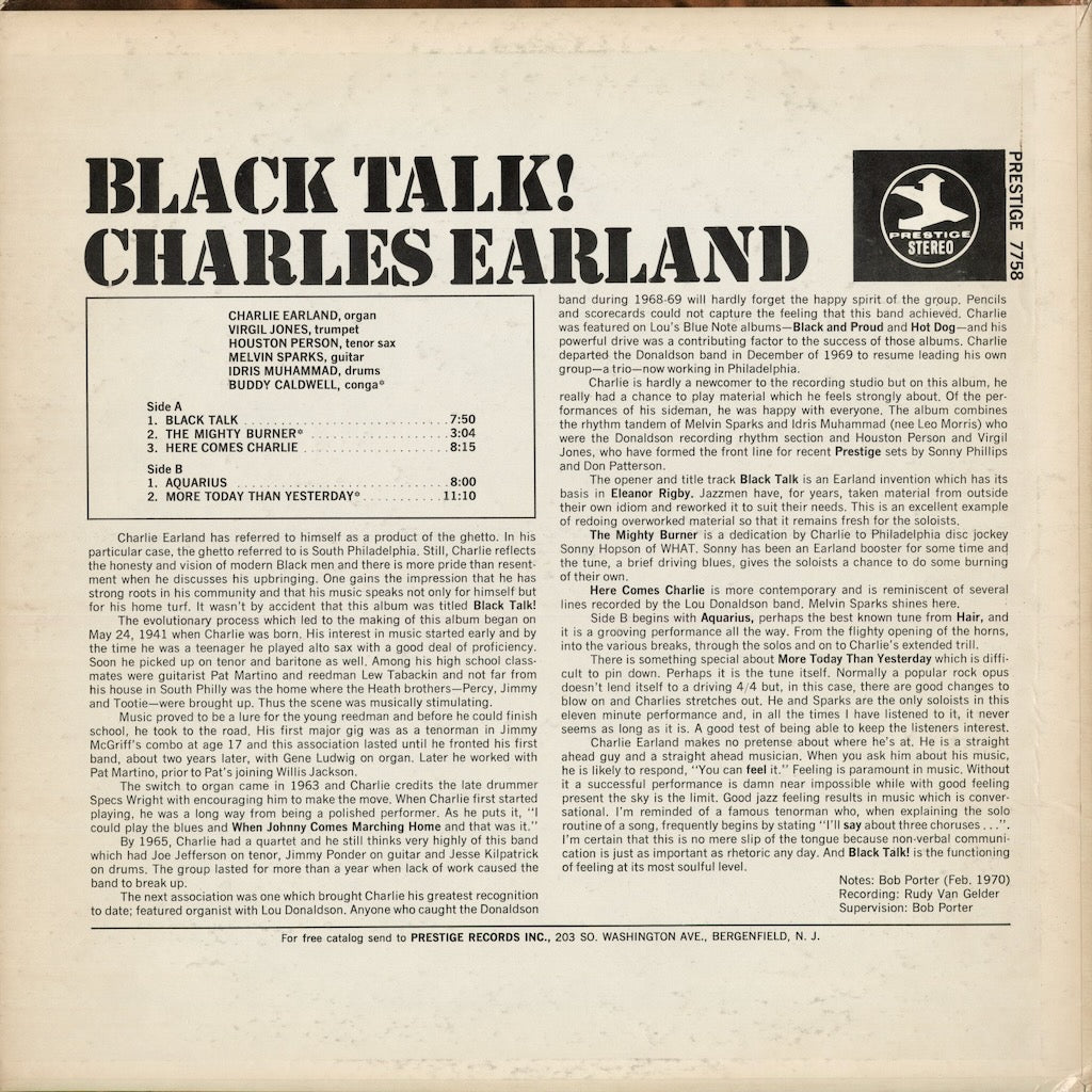Charles Earland - Black Talk! (PRST 7758) 1970 US Prestige｜中古LP