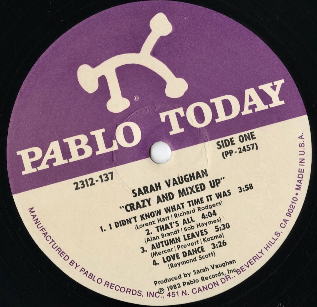 Sarah Vaughan - Crazy And Mixed Up (2312-137) LP 1982 US Pablo｜中古LP
