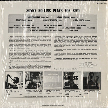 Sonny Rollins - Rollins Plays For Bird (OJC-214) 1986 US Prestige / Original Jazz Classics｜中古LP