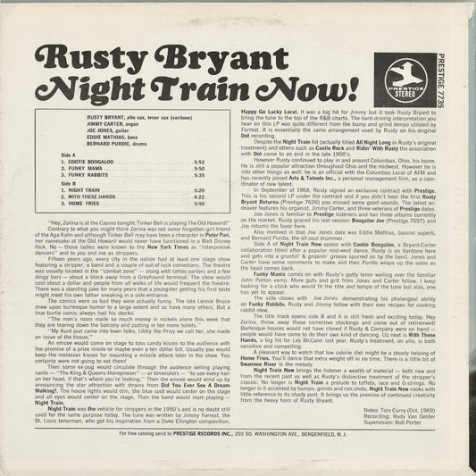 Rusty Bryant – Night Train Now! (PRST-7735) 1969 US Prestige｜中古LP