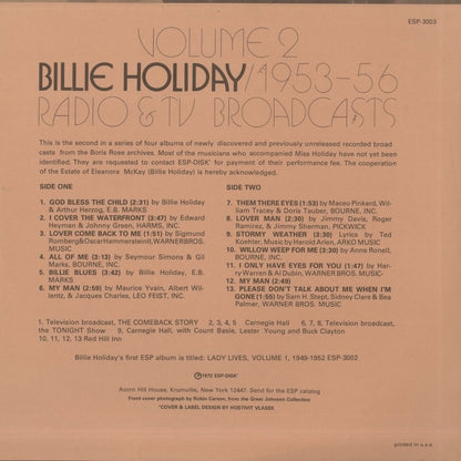 Billie Holiday / ビリー・ホリデイ / 1953-56 Radio & TV Broadcasts Volume 2 (ESP-3003)