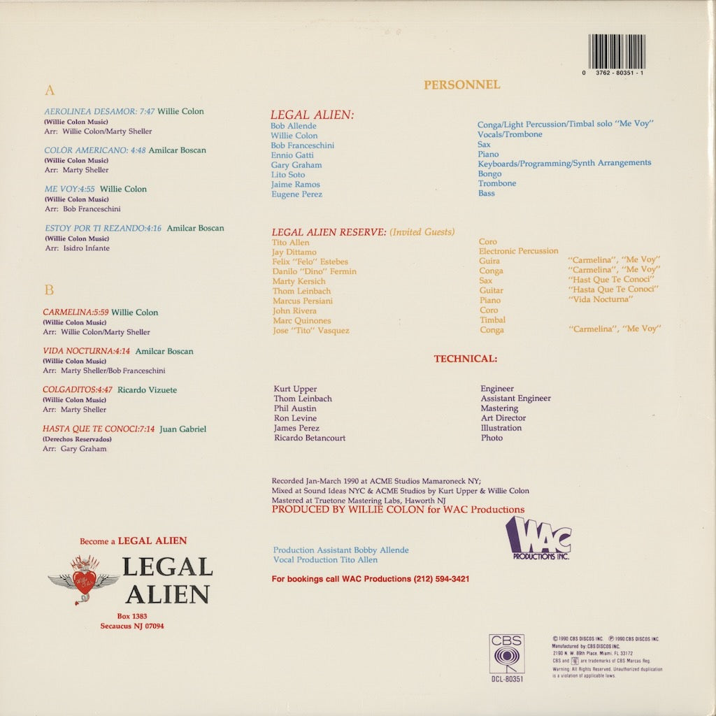 Willie Colón – Color Americano (DCL-80351) LP 1990 US CBS オリジナル盤
