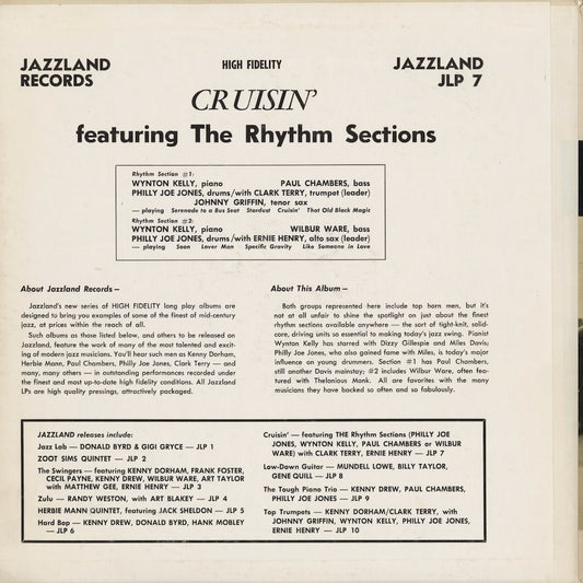 The Rhythm Sections (Wynton Kelly, Philly Joe Jones, Paul Chambers etc...) - Cruisin’ The Rhythm Sections (JLP 7) 1960 US JAZZLAND｜中古LP