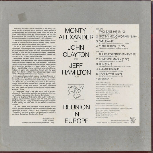 Monty Alexander - Reunion In Europe (CJ 231) 1984 US Concord Jazz｜中古LP