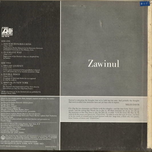 Joe Zawinul - Zawinul (SD 1579) 1971 US Atlantic｜中古LP
