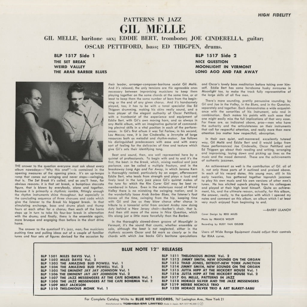 Gil Melle / ギル・メレ / Patterns In Jazz (BN 1517) – VOXMUSIC WEBSHOP