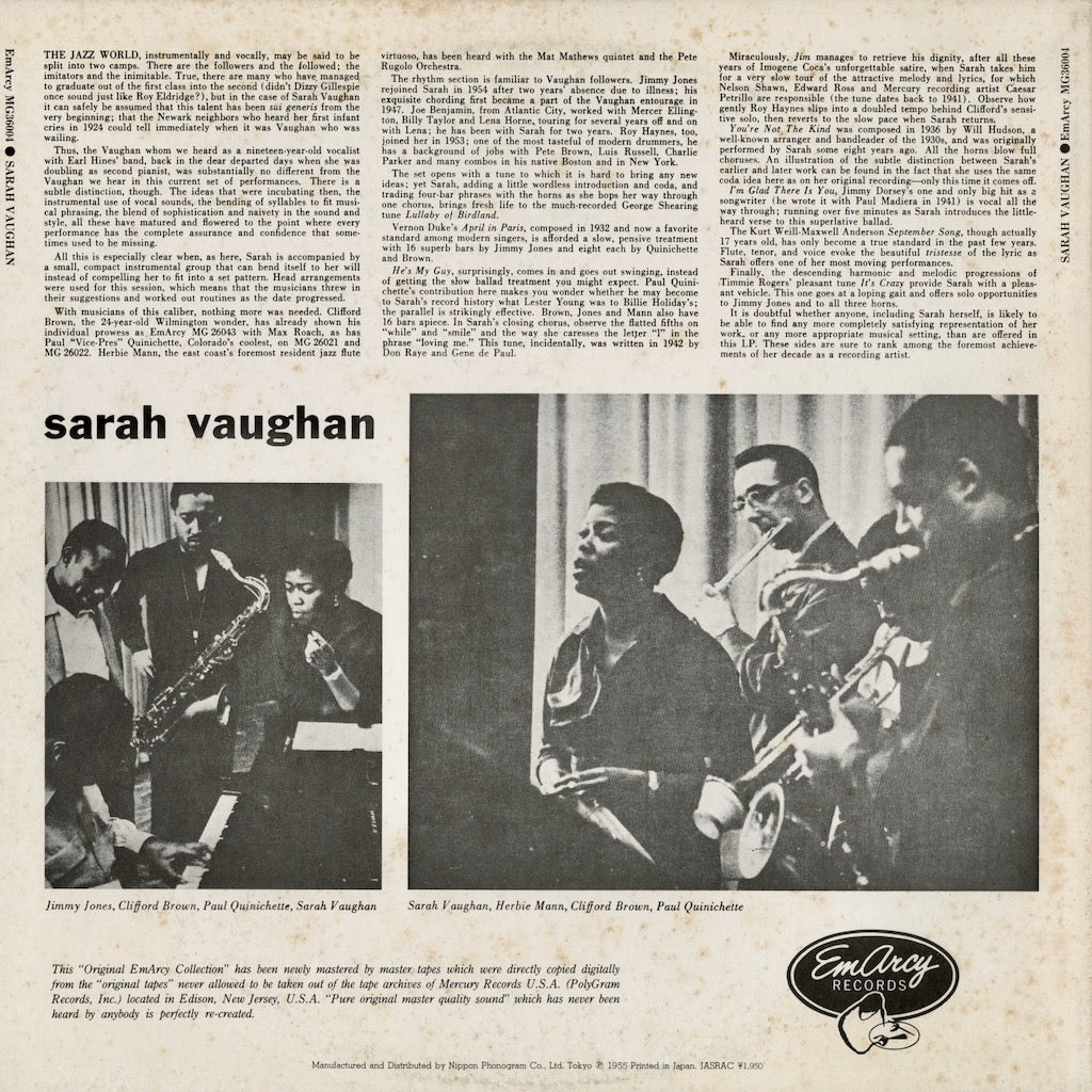 Sarah Vaughan / サラ・ヴォーン / Sarah Vaughan With Clifford Brown (195J-5)
