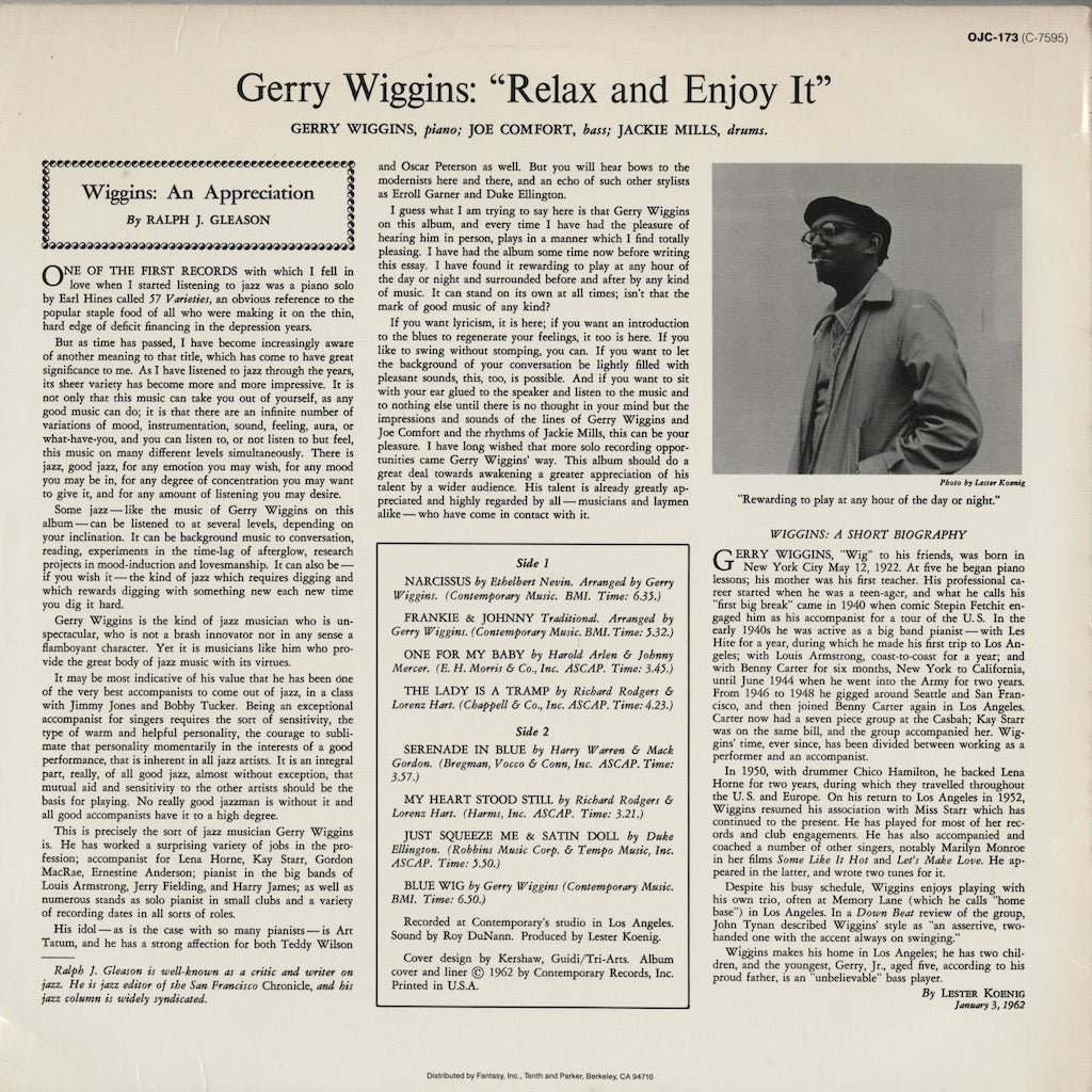 Gerry Wiggins / ゲリー・ウィギンス / Relax And Enjoy It!  (OJC-173)