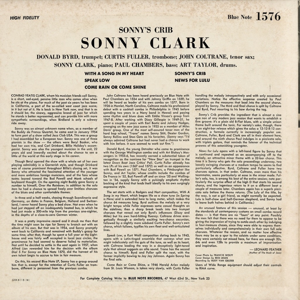 Sonny Clark - Sonny's Crib LP 1979 JPN コルトレーン参加 ハード