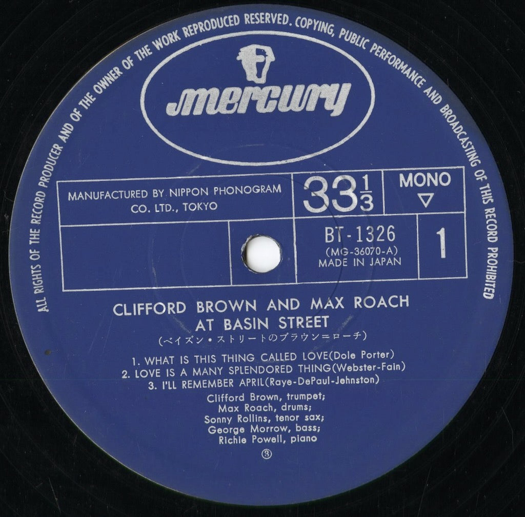 Clifford Brown & Max Roach - At Basin Street (BT-1326) 1974 JPN Mercury｜中古LP
