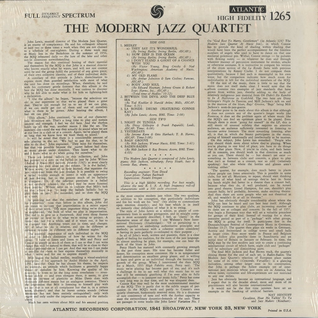 Modern Jazz Quartet / モダン・ジャズ・カルテット(1957) (SD 1265)