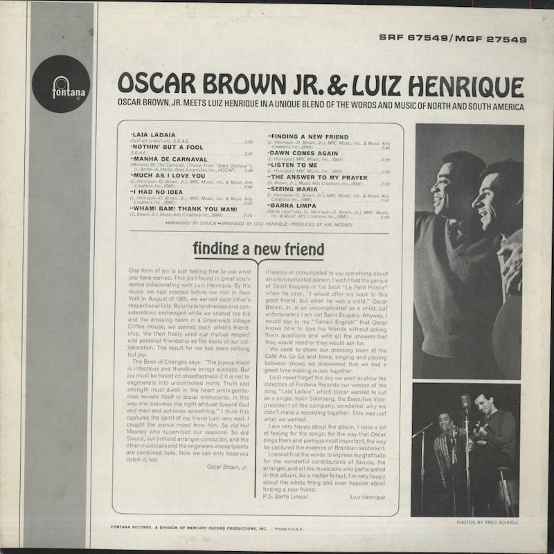 Oscar Brown Jr. & Luiz Henrique / オスカー・ブラウンJr　＆　ルイス・エンリケ / Finding A New Friend (SRF 67549)