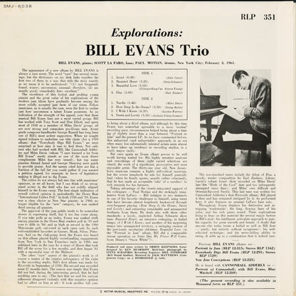 Bill Evans - Explorations (SMJ-6038) 1974 JPN Milestone / Victor｜中古LP