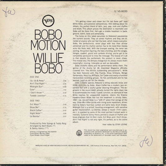 Willie Bobo – Bobo Motion (V6-8699) LP 1967 US Verve | 中古LP