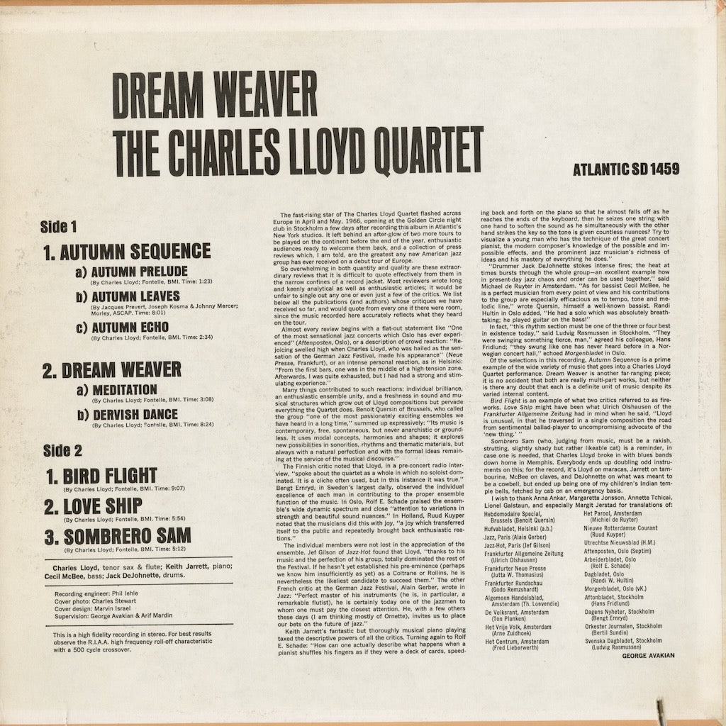 The Charles Lloyd Quartet – Dream Weaver (SD 1459) 1975 US Atlantic | 中古LP