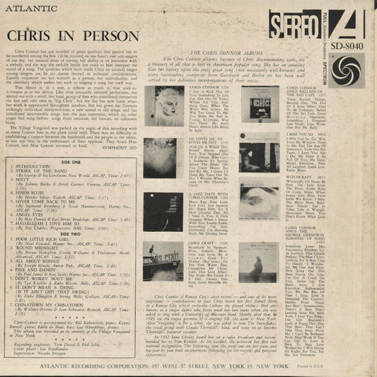 Chris Connor – Chris In Person (SD-8040) LP 1960 US Atlantic | 中古LP